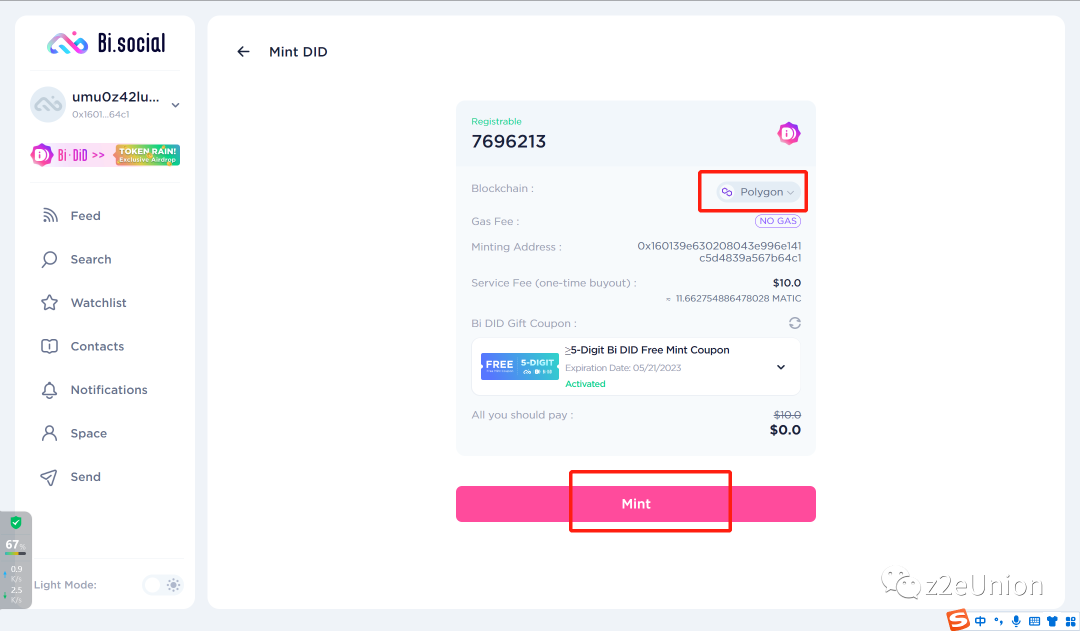 Bi.social 平均瓜分10000token